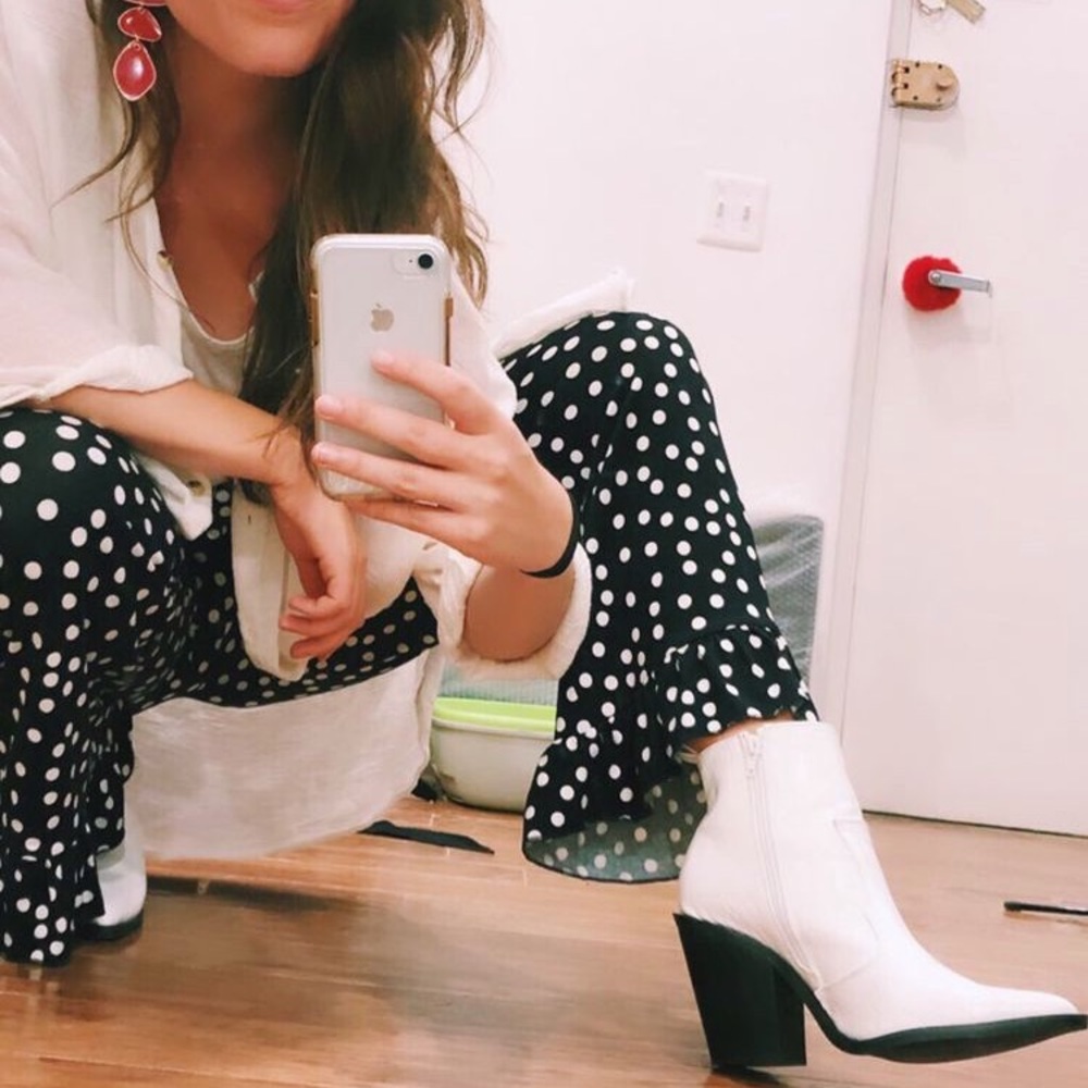White faux leather boots
